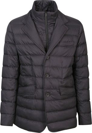 Herno Quilted Black Blazer With Alcantara Undercollar And Removable Bib