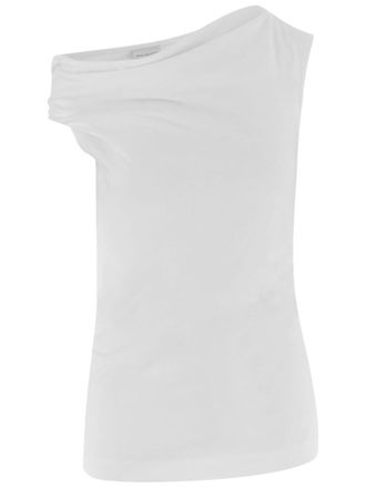 Dries Van Noten White Solid One Shoulder Top