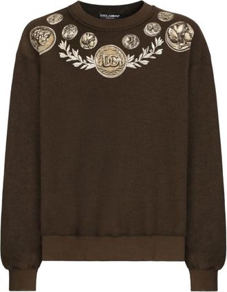 Dolce & Gabbana Jersey Sweatshirt met Logoprint - Heren - Sweatshirts - Bruin - M - Katoen - Hoodies & sweatvesten