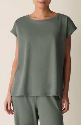 Eileen Fisher Jewel Neck Organic Cotton Pajama Top in Agave at Nordstrom, Size Xx-Small