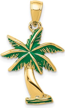 Diamond2Deal 14k Yellow Gold Enameled Palm Tree Pendant