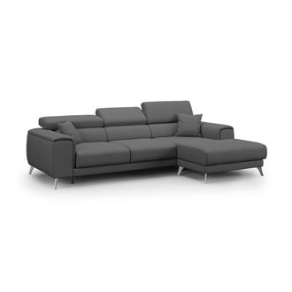 Divani.Store Divani.store - Fusion Sof&aacute; Esquinero Con Asientos Desmontables En Tela Suave Antimanchas 260 Cm Izquierdo Antracita