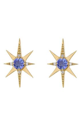 Eden Presley Starburst Stud Earrings in Yellow Gold - Tanzanite at Nordstrom, Size Small