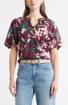 Caslon Puff Sleeve Top in Burgundy- Pink Lucy Floral at Nordstrom Rack, Size Xx-Large