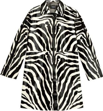 Akris Laron Zebra Print Genuine Calf Hair Coat in Ecru-Black at Nordstrom, Size 8