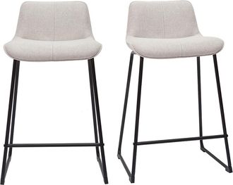 Miliboo Miliboo - Set De 2 Taburetes De Cocina Fijos Efecto Aterciopelado Texturizado Beige Con Pata De Metal 65 Cm Boost