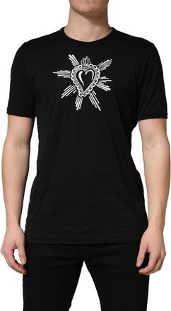 Dolce & Gabbana Black Cotton Sacred Heart Crew Neck Mens T-shirt (Pre-Owned)