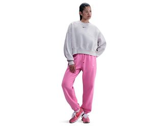 Nike Sportswear Phoenix Fleece Over-Oversized Crew Neck Sweatshirt Womens Sweatshirt Birch Heather/Black : 2XL, Cotton/Polyester