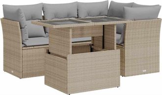 vidaXL Juego De Sof&aacute;s Jard&iacute;n Con Cojines 5 Pzas Rat&aacute;n Sint&eacute;tico Beige Vidaxl