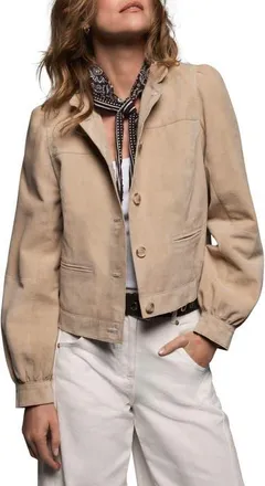 Mint Velvet Suede Puff Sleeve Jacket in Tan at Nordstrom, Size X-Small