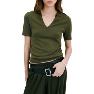 Mango Johnny Collar Polo in Khaki Green at Nordstrom, Size X-Small