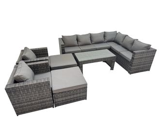 Fimous Garden Furniture Set with 2 Chairs 2 Big Stools Dark Grey Mixed