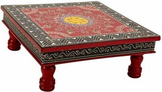 Wanderlust Deco Wanderlust Deco - Mesa Auxiliar De Madera Pintada A Mano 38x38x14