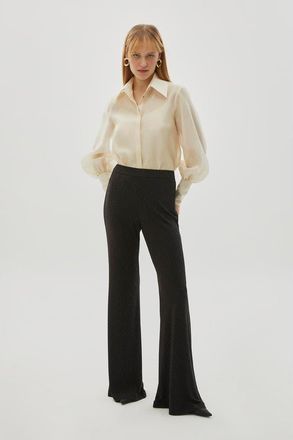 Exquise Slim Sequin Print Flared Knit Pants in Black at Nordstrom, Size Small
