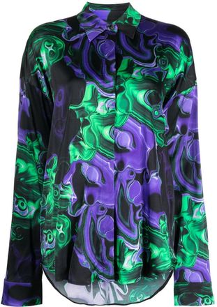 Msgm graphic-print long-sleeve shirt - women - Elastane/Viscose - 38 - Purple