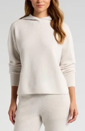 Zella Wool & Cashmere Rib Hoodie in Ivory Egret Light at Nordstrom Rack, Size Xx-Large