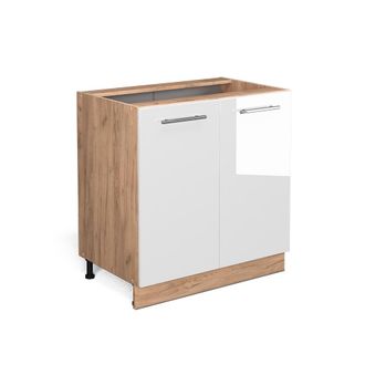 Vicco Armario Bajo Para Fregadero Fame-line, Blanco Alto Brillo, 80 Cm Con Estante, Sin Encimera Vicco