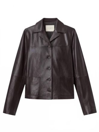 Lafayette 148 New York Womens Lambskin Leather Gathered-Waist Jacket In Toffee Sprayback
