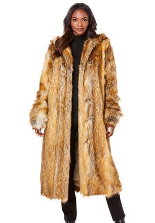 Roaman's Plus Size Hooded Faux Fur Coat in Fox at Nordstrom, Size Medium