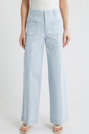 Wit & Wisdom Skyrise Stripe Patch Pocket Wide Leg Pants in Powder Blue at Nordstrom, Size 16P