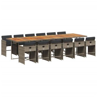 vidaXL Set Comedor De Jard&iacute;n Con Cojines 13 Pzas Rat&aacute;n Sint&eacute;tico Gris Vidaxl