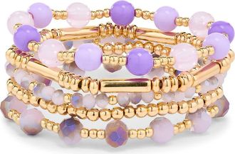 Nordstrom Rack Assorted 5-Pack Stretch Bracelets in Purple Multi- Gold at Nordstrom Rack