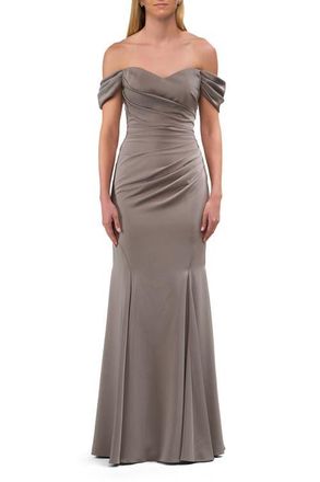 La Femme Chic Off the Shoulder Gown with Side Pleating in Pewter at Nordstrom, Size 16