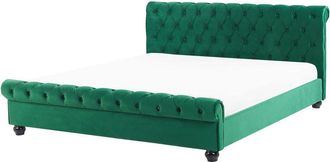 Beliani Beliani - Cama doble tapizada en terciopelo verde 180 x 200 cm con cabecero acolchado estilo glam Avallon