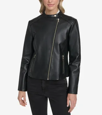 Cole Haan Womens Leather Racer Jacket - Black Size Medium