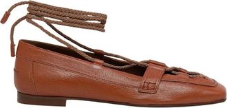 Pollini Lace-up Square-toe Ballet Flats - Dames - Ballerinas - Bruin - 41 EU - Leer - Schoenen
