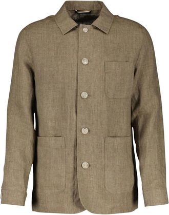 HUGO BOSS Linnen Overshirt - Heren - Zomerjassen - Bruin - 2XL - Linnen - Jassen
