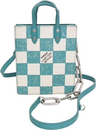 Louis Vuitton Sac Plat Limited Edition Marque Deposee Damier Giant Turquoise Canvas Handbag (Pre-Owned)
