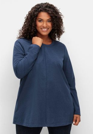 Sheego Langarmshirt SHEEGO Langarmshirt, Damen, Gr. 44/46, blau (nachtblau, meliert), 60% Baumwolle, 40% Polyester, meliert, unifarben, Rundhals, Shirts Lang
