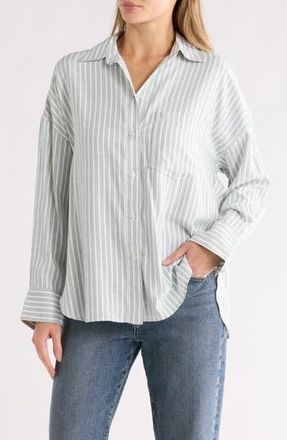 Max Studio Oversize Stripe Button-Up Shirt in Seamist Tri Tip Stripe at Nordstrom Rack, Size X-Large