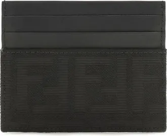 Fendi Mens Card Holder Ff Jacquard Black Leather Polyester Umbrellas Accessory
