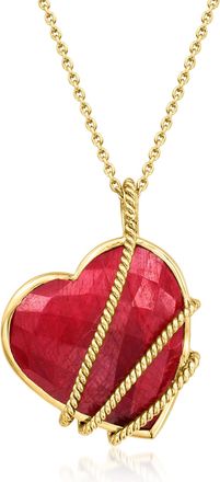 Ross-Simons Ruby Heart Roped Pendant Necklace in 18kt Gold Over Sterling