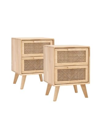 Deco Wood Pack de 2 mesitas de madera de caucho con dos cajones 54x40cm