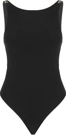 Elisabetta Franchi Black Form-Fitting Logo Bodysuit