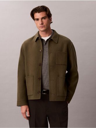 Calvin Klein Mens Double-Faced Wool Blend Chore Jacket - Green - L