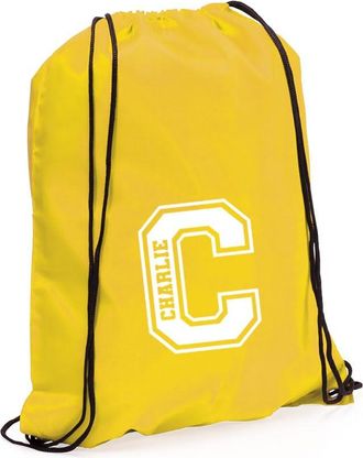 eBuy GB Personalised Monogrammed Drawstring Bag, Initial & Name Kids Backpack, Gym Rucksack, School Sport Bag, Childrens PE Kit (Yellow)
