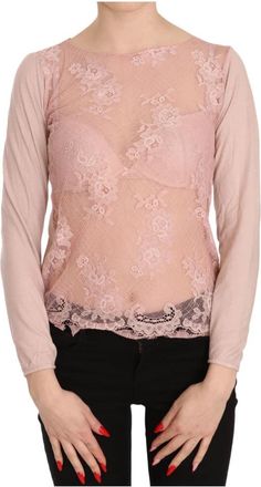 Pink Memories Doorschijnende roze katoenen blouse - Dames - Blouses - Roze - S - Katoen - Overhemden