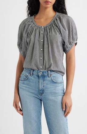 D&ocirc;en June Organic Cotton Gingham Top in Noir La Maddalena Gingham at Nordstrom, Size X-Large