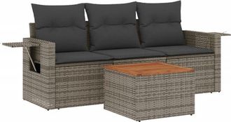 vidaXL Set De Sof&aacute;s De Jard&iacute;n 4 Pzas Y Cojines Rat&aacute;n Sint&eacute;tico Gris Vidaxl