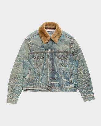 Acne Studios Men & apos;s J-Rion Shearling-Trimmed Denim Trucker Jacket