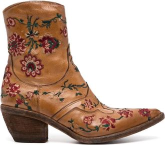 Madison.Maison Enkellaarzen met geborduurde bloemen - Bruin