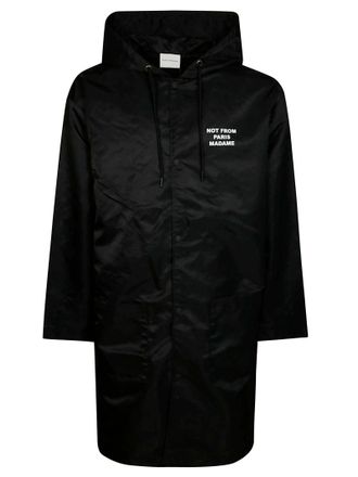 Dr&ocirc;le de Monsieur Black Slogan Hooded Text Parka