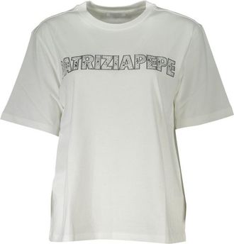 Patrizia Pepe Organic Cotton Short Sleeve T-Shirt with Rhinestone Logo