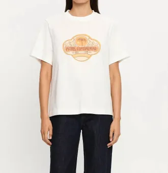 Kivari Mediterranee Short Sleeve Tee In Ivory / Orange Hand Sketched Stamps