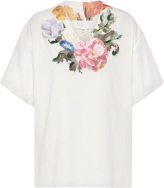 Maison Margiela Off White Floral V Neck T-Shirt