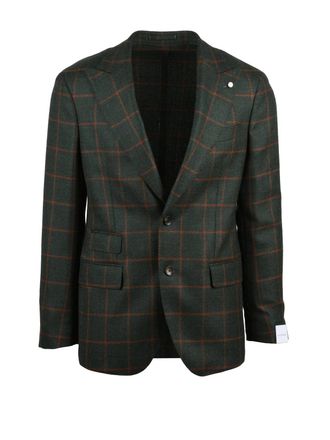 Lubiam Tailored Jacket with Orange Windowpane Check Pattern